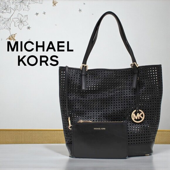 Michael Kors Bridget 30S4GGET3L Perforated Leather Tote with Detachable Pouch - Picture 1 of 17